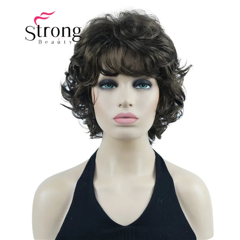 StrongBeauty Short Wig Soft Tousled Curls Blonde Highlights Full Synthetic Wigs COLOUR CHOICES