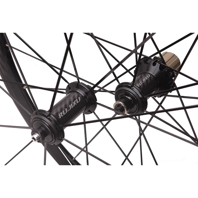 RUJIXU 700C 40mm Carbon fiber tube hub straight flat spoke road bike v brake wheelset rim brake wheel