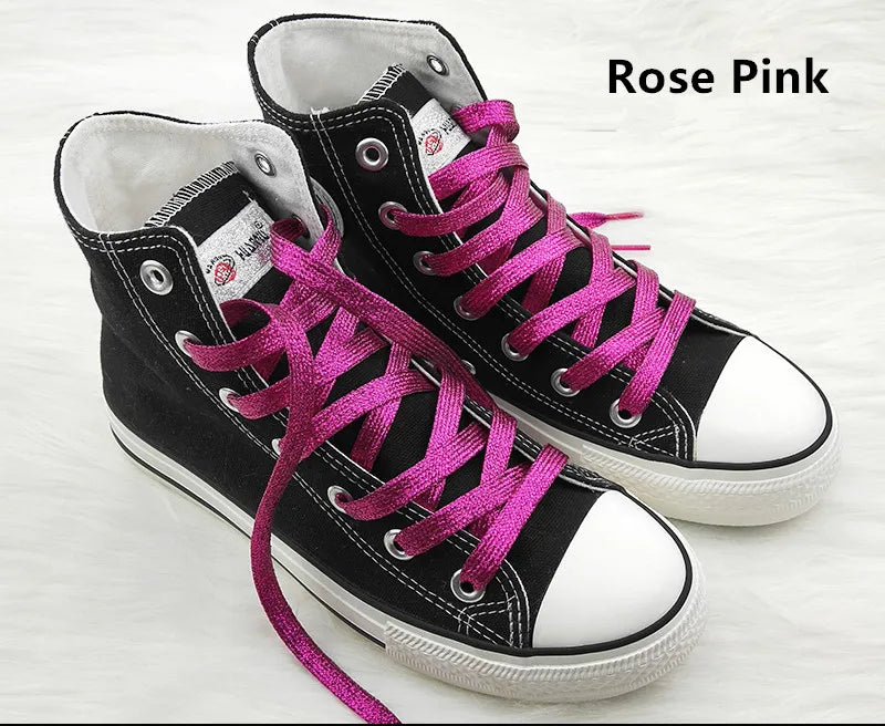 1 cm Width Colorful Lurex Shoelaces Trendy Bright Colorful Fall Winter Shoelaces Sneaker White Casual Sports Leather Shoes Laces