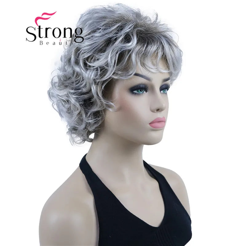 StrongBeauty Short Wig Soft Tousled Curls Blonde Highlights Full Synthetic Wigs COLOUR CHOICES
