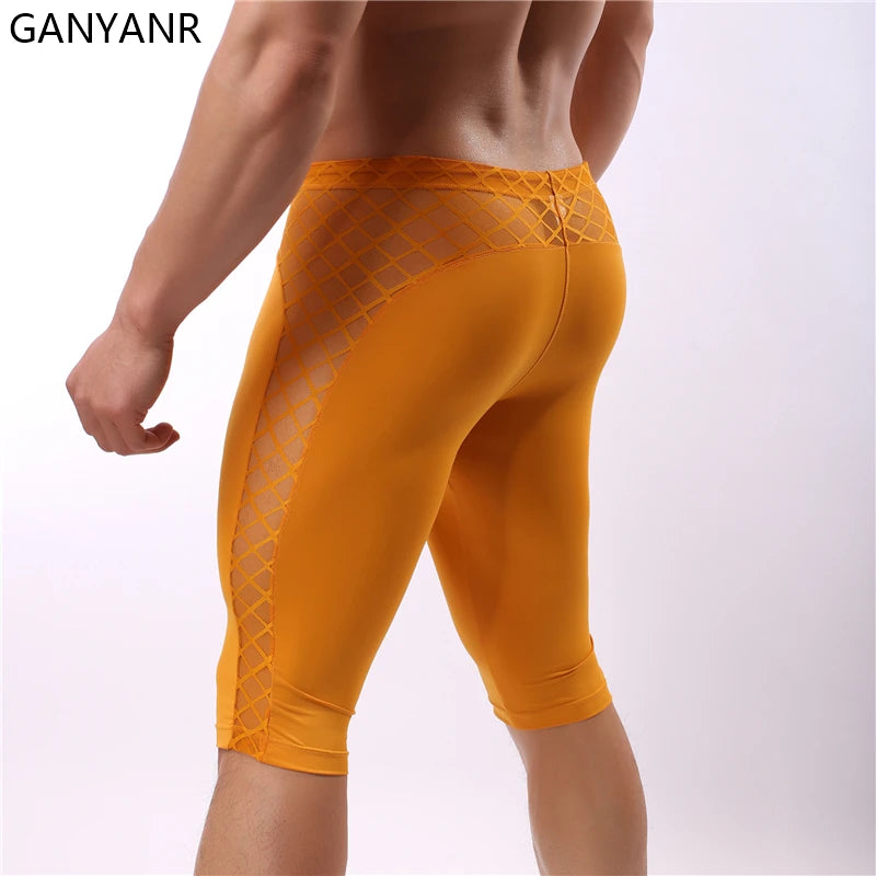 GANYANR Running Tights Men Compression Gym Leggings Fitness Basketball Sexy Sport Jogging Training Athletic Yoga Shorts Workout