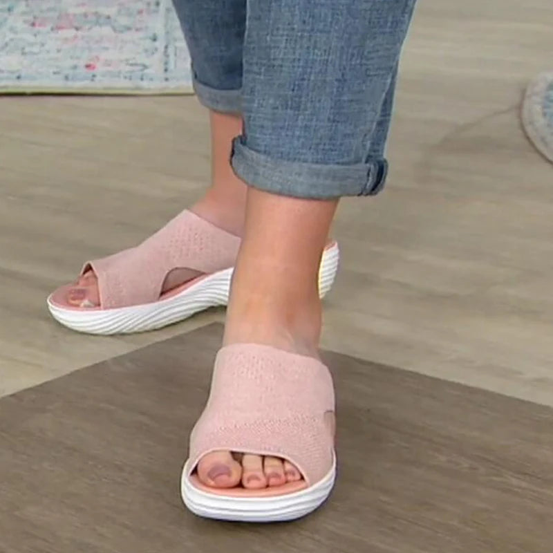 Summer Women Slippers Casual Mesh Open Toe Wedge Slip-On Platform Solid Color Ladies Slides Soft Beach Shoes for Women 2021 New