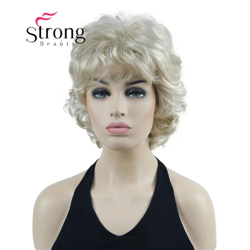 StrongBeauty Short Wig Soft Tousled Curls Blonde Highlights Full Synthetic Wigs COLOUR CHOICES