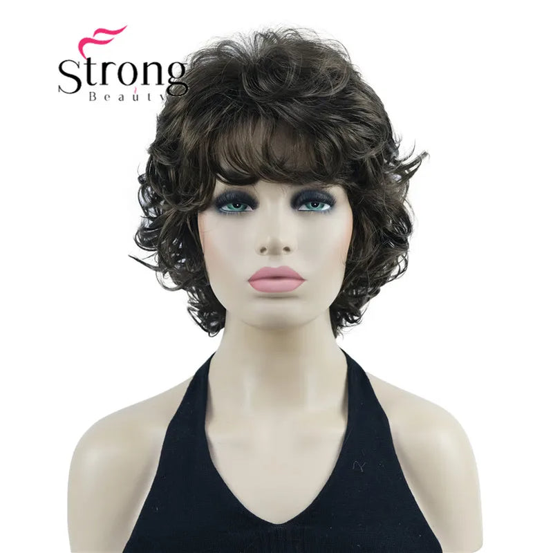 StrongBeauty Short Wig Soft Tousled Curls Blonde Highlights Full Synthetic Wigs COLOUR CHOICES