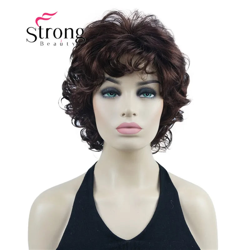 StrongBeauty Short Wig Soft Tousled Curls Blonde Highlights Full Synthetic Wigs COLOUR CHOICES