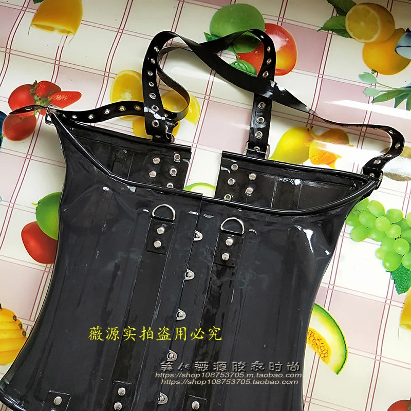 0.8mm Thicker Black Latex Corset Waist Trainer Steel Bone Cross Belt Strap Edge