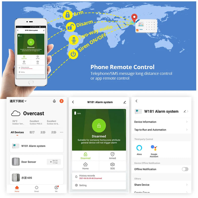 KERUI W184 4G WIFI GSM Alarm Security Alarm System Kit Wireless Home Tuya Smart APP Control Motion Sensor Burglar Support Alexa