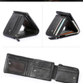 CONTACT'S Genuine Crazy Horse Leather Men Wallets Vintage Trifold Wallet Zip Coin Pocket Purse Cowhide Leather Wallet For Mens