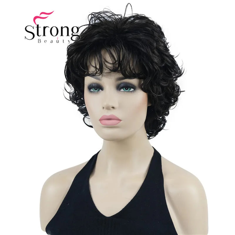 StrongBeauty Short Wig Soft Tousled Curls Blonde Highlights Full Synthetic Wigs COLOUR CHOICES