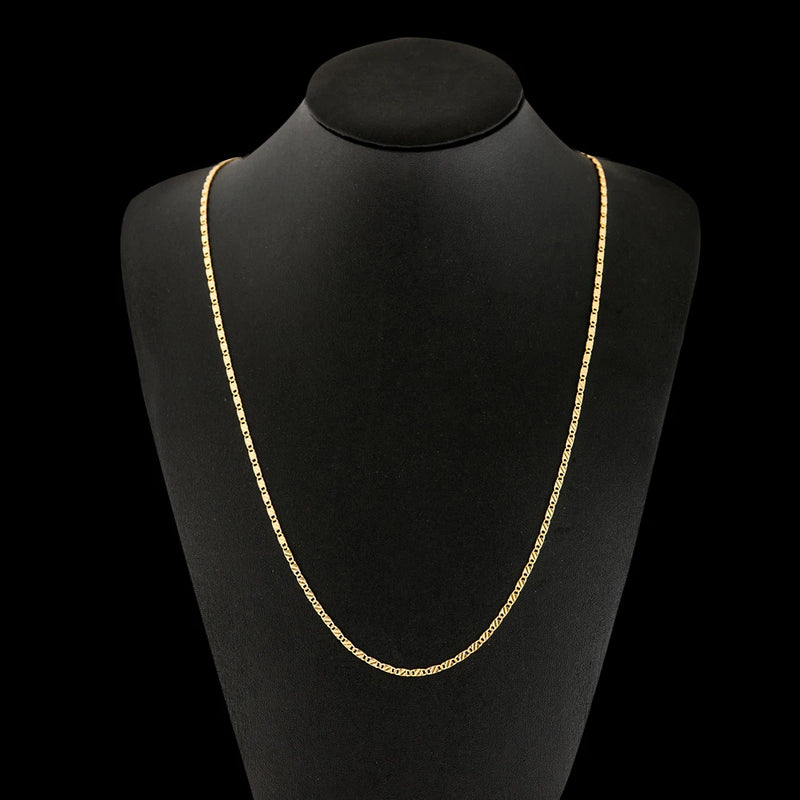 DOTEFFIL 18K Gold 2mm Charm Chain Necklace 16/18/20/22/24/26/28/30 Inch For Women Man Wedding Fashion Jewelry