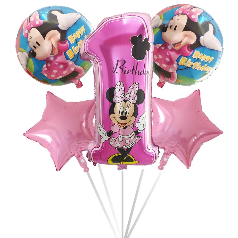 5pcs Mickey Minnie Head Birthday Party Decoration Balloon Helium Foil Balloons Baby 1st Baby Shower Air Globos Kids Toys Ball