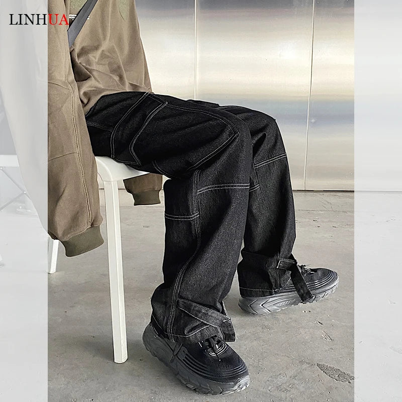 LINHUA Men Wide Leg Jeans Spring cargo pants Hip Hop | SAMAG