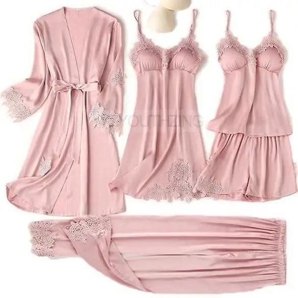 Pajama Set Women Lace Trim Satin Sleepwear Pyjamas | SAMAG