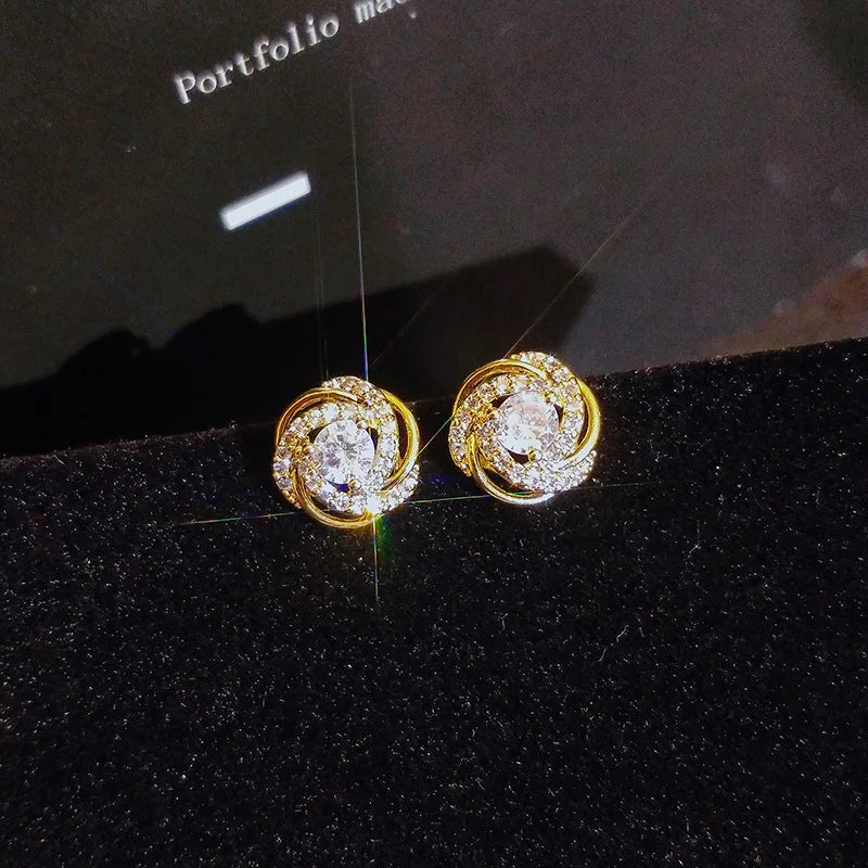 18k gold 18 k Woman Stud Earrings Unusual Earings Trend Piercing Small Crystal Vintage Ear Cuffs For Party - Visuel 2 | SAMAG