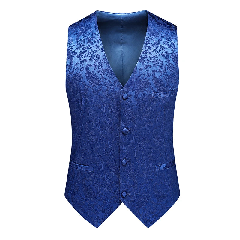 2026 Men's White Rose Sleeveless Waistcoat, Single-breasted V-neck Business Vest, Wedding Party Men Vests Blue Red Black