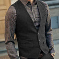Slim Mens Vest Tweed Waistcoat Vest Vintage Herringbone V-neck Casual Wool Groomsmen Suits Vest For Wedding XS-5XL