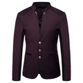 Men's Black Stand Up Collar Blazer Coat, Wedding Party Dress Jacket, Asia Sizes Slim-Fit Single Breasted Jaqueta, Blue Red Tops.