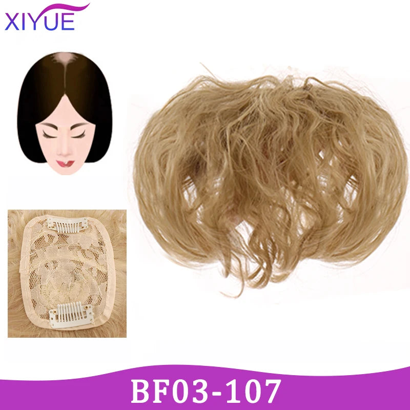 XIYUE Natural Black Brown Hair Topper With Bangs Clip In Hair Extensions Hairpieces Heat Resistant Fiber For Women