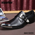 ntparker Fashion Men's leather shoes buckle strap pointy Mteal Front Cap high heels Business dress oxford shoes for men