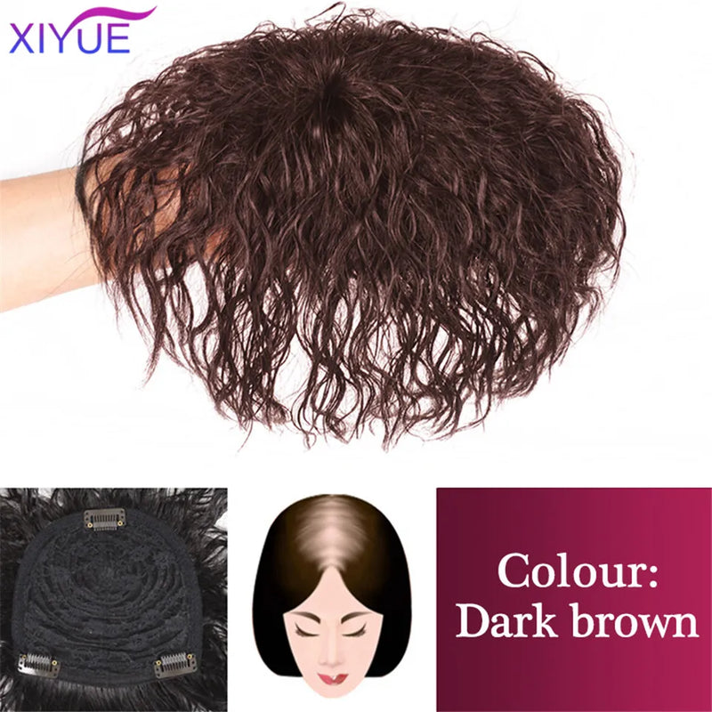 XIYUE Natural Black Brown Hair Topper With Bangs Clip In Hair Extensions Hairpieces Heat Resistant Fiber For Women
