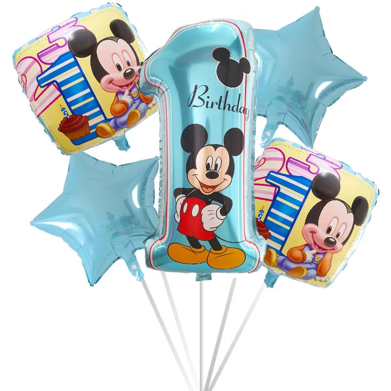 5pcs Mickey Minnie Head Birthday Party Decoration Balloon Helium Foil Balloons Baby 1st Baby Shower Air Globos Kids Toys Ball