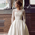 SoDigne Summer Wedding Dress Long Sleeves A Line Satin - View 2 | SAMAG