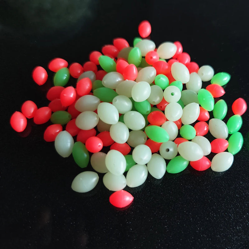 INFOF 100-500pcs/lot Soft Egg Beads Fishing Stop Luminous Oval Rubber Stopper Night Fly Fishing Accessories pesca