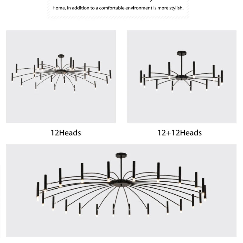 Black Chandelier Living room Foyer Hotel Large Chandelier Indoor Nordic Post Modern Loft Industiral Vintage Chandelier Lighting
