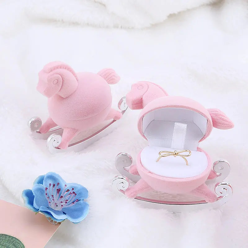 1 Piece Cute Pink Pony Velvet Jewelry Box Wedding Ring Box Gift Boxes For Jewelry Packaging Rings Necklace Display Storage