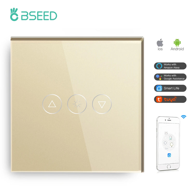 BSEED Single Smart Wifi Dimmer Switches 1Gang 1WayWifi Control Dimmable Led Light Glass Panel Support Tuya Google Smart Life
