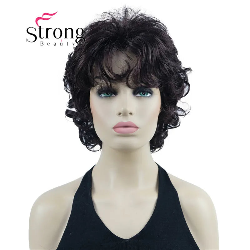 StrongBeauty Short Wig Soft Tousled Curls Blonde Highlights Full Synthetic Wigs COLOUR CHOICES