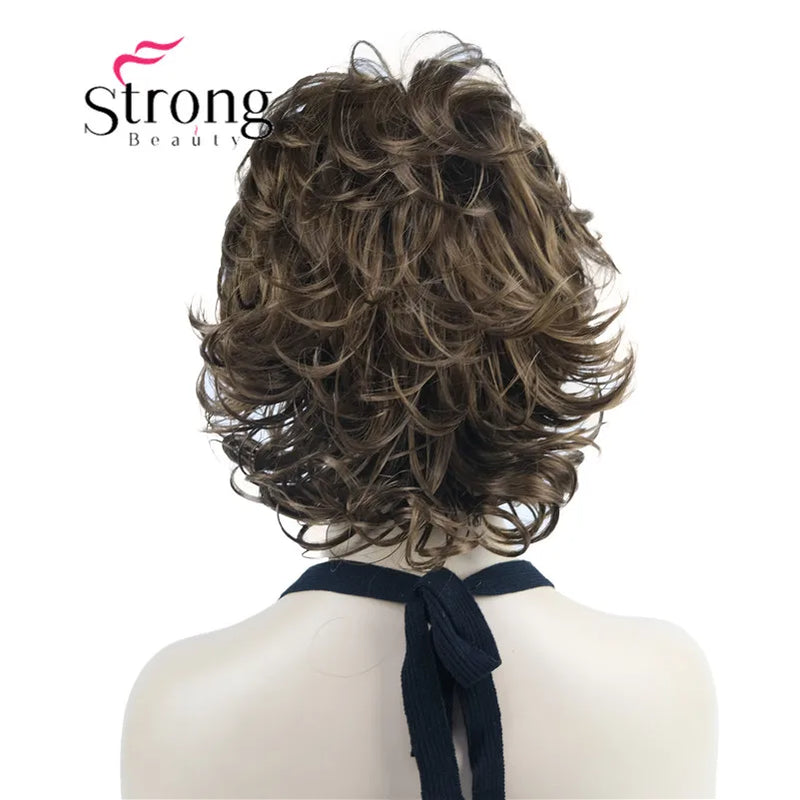 StrongBeauty Short Wig Soft Tousled Curls Blonde Highlights Full Synthetic Wigs COLOUR CHOICES