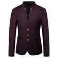 Men's Black Stand Up Collar Blazer Coat, Wedding Party Dress Jacket, Asia Sizes Slim-Fit Single Breasted Jaqueta, Blue Red Tops.