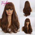 TINY LANA Natural Black Long Wavy Synthetic Wig with Bangs for Women Body Wave Dark Brown Wigs Cosplay Daily Hair Heat Resistant