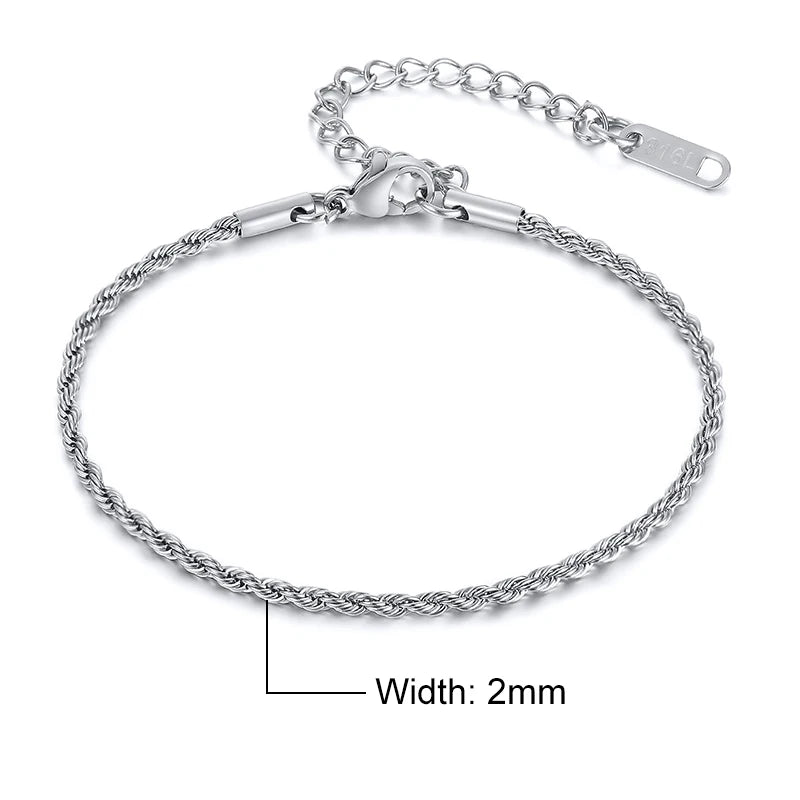 Vnox Charming Flash Twisted Rope Chain Bracelets for Women Lady, Stainless Steel Wrist Jewelry Length - Visuel 7 | SAMAG