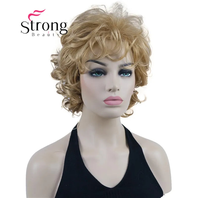 StrongBeauty Short Wig Soft Tousled Curls Blonde Highlights Full Synthetic Wigs COLOUR CHOICES