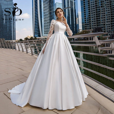 SoDigne Dubai Modest Wedding Dresses Lace Long Sleeve | SAMAG