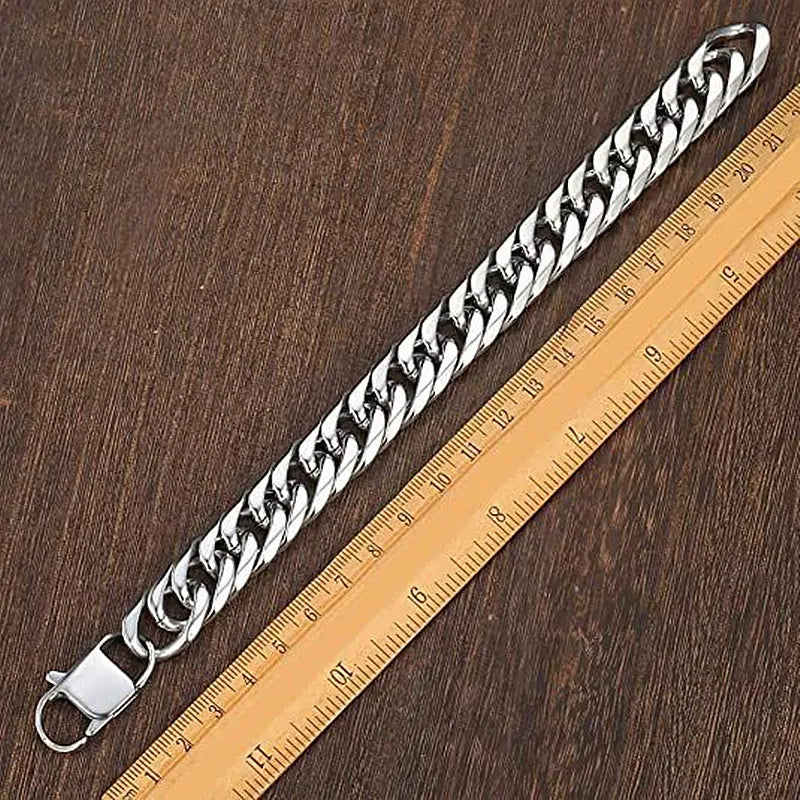 HNSP 316L Stainless Steel LA Cuban Link Chain Bracelet For Men Punk Hip Hop Silver Color Hand Chain 8/10/12/14MM Thick