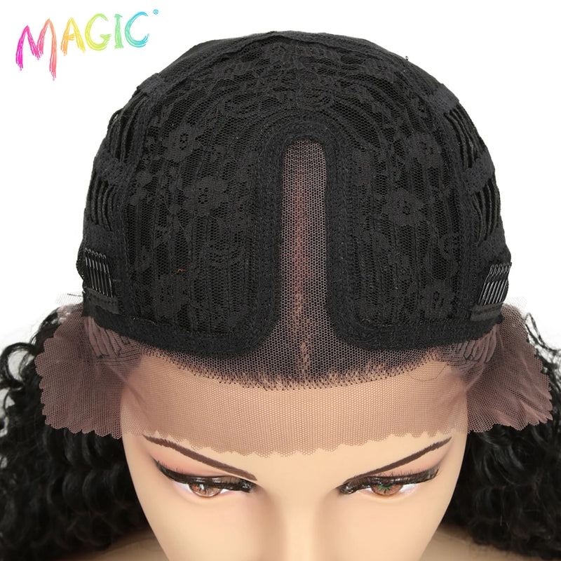 Magic Synthetic Lace Wig Wave Wigs Omber Blonde Wig High Temperature Fiber Curly Hair Wigs For Women Cosplay Lace Front Wig
