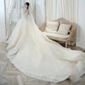 Wedding Dress Shiny Classic Boat Neck Bridal Party Gown - View 9 | SAMAG