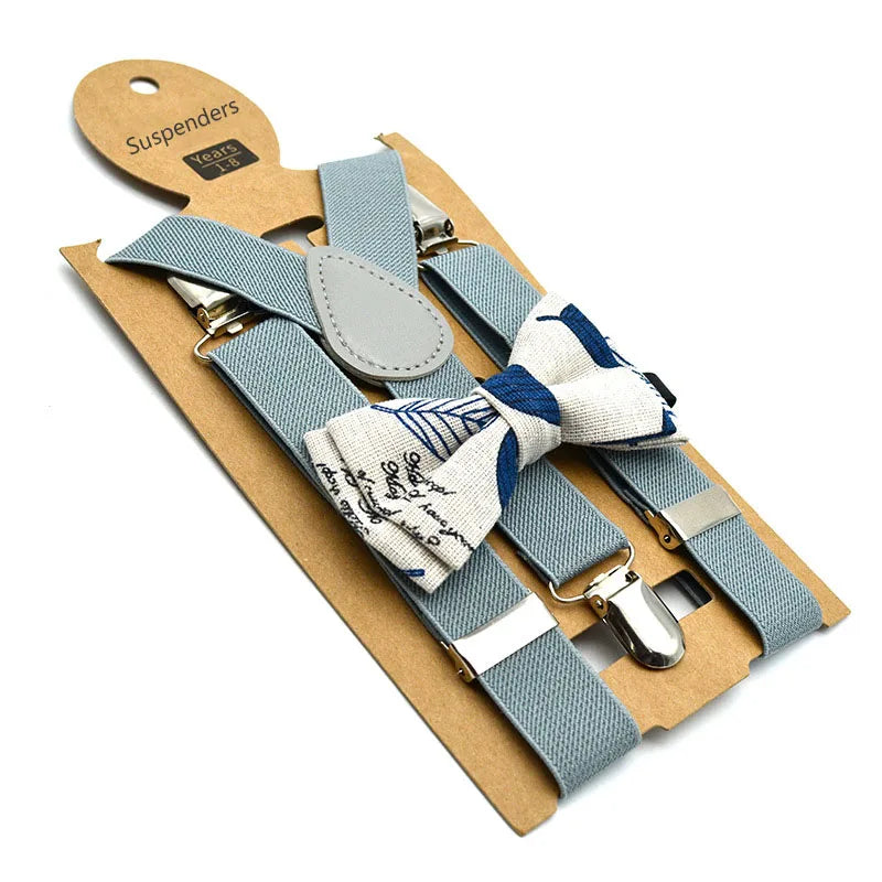 Baby Kids British Style Suspenders and Bow Tie Set Boys Braces Bowties Girls Tirantes Popular Three Clip Suspenders Elasticity