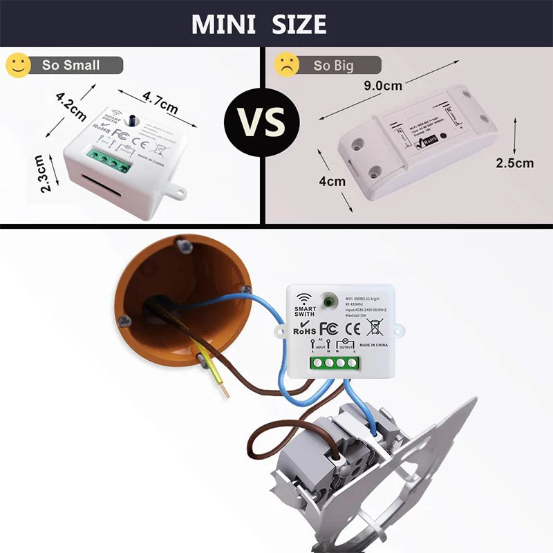 WIFI Mini switch Tuya Smart Life APP Push Button Light Switch RF 433Mhz Wall Panel DIY Relay Module Timer Google Home Alexa