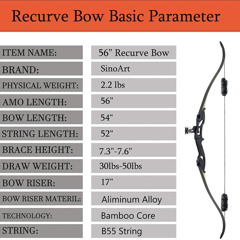 56inch Recurve Bow Right Hand Outdoor Hunting with 30" | SAMAG