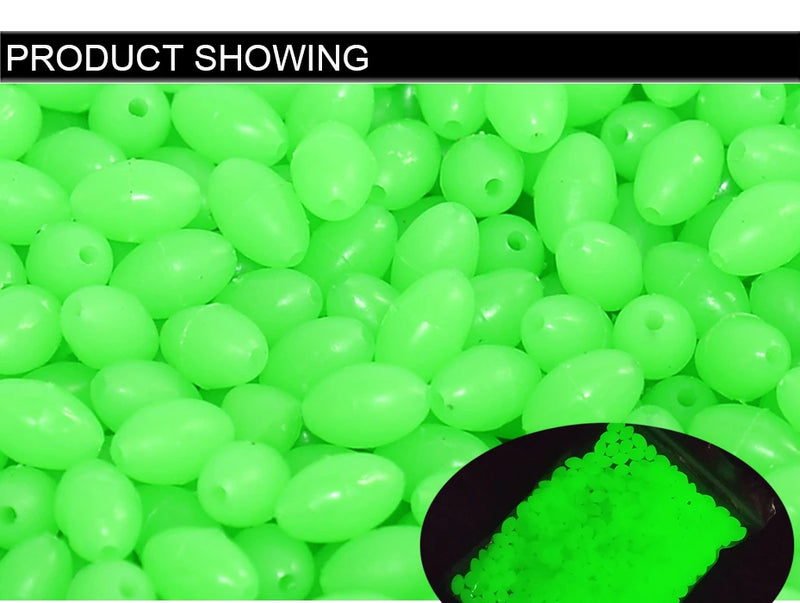 INFOF 100-500pcs/lot Soft Egg Beads Fishing Stop Luminous Oval Rubber Stopper Night Fly Fishing Accessories pesca