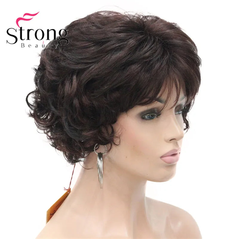 Short Curly Dark Auburn Synthetic Hair Full wig Women's Thick Wigs For Everyday