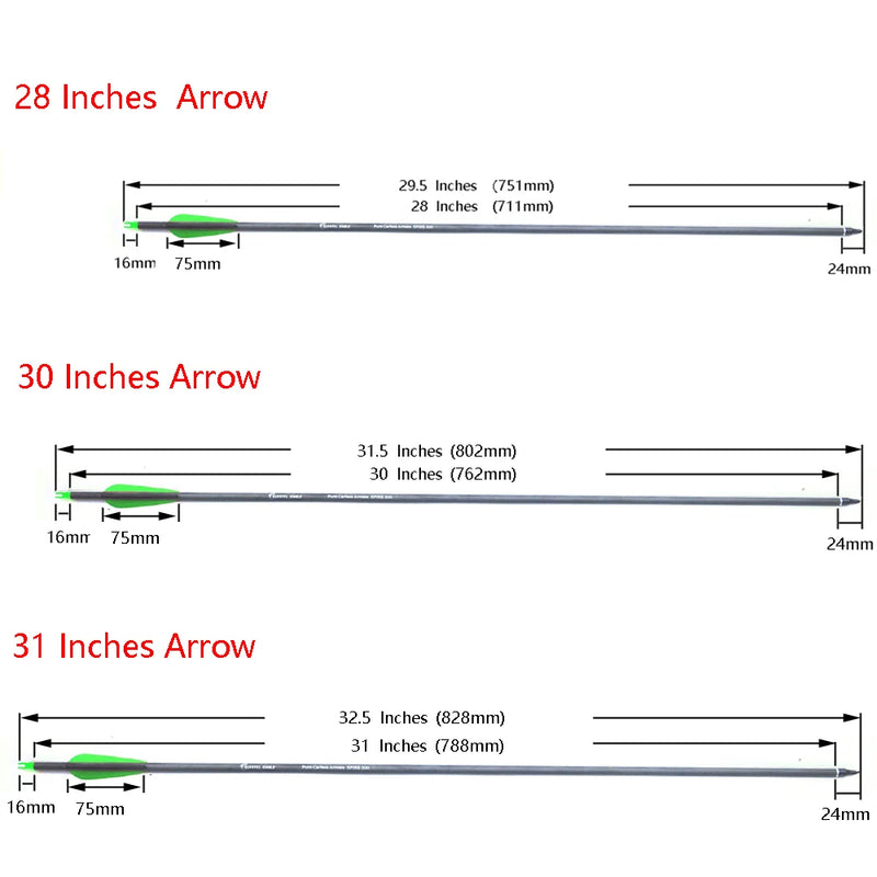28"30"31" Archery Pure Carbon arrows Spine 300 400 | SAMAG