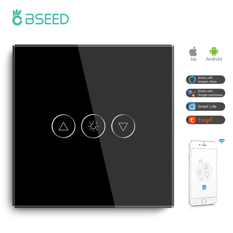 BSEED Single Smart Wifi Dimmer Switches 1Gang 1WayWifi Control Dimmable Led Light Glass Panel Support Tuya Google Smart Life