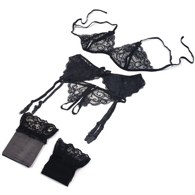 Lace Women Lingerie Set Sling Open Bra Sexy Wiht Garter | SAMAG