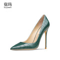 Heels For Women Real Leather Pumps Crocodile Pattern Luxury Black Women's Shoes Pointed Toe High Heels Ladies Prom Shoes Women