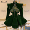 Customized Dark Green Velour Beading Cocktail Dresses | SAMAG